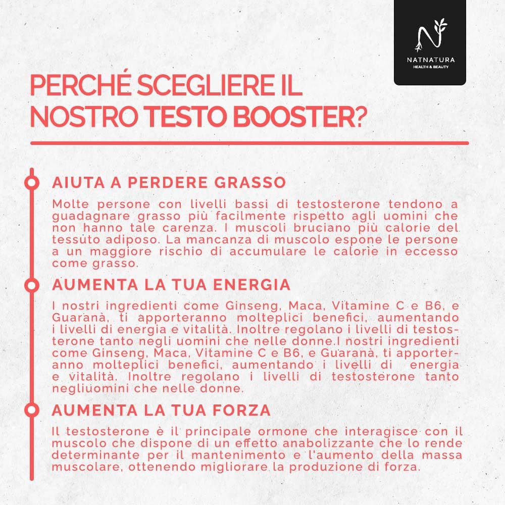 Testosterone Uomo. Potenziatore di testosterone naturale. Aumenta forza, massa muscolare e rendimento sportivo. 90 capsule vegetali. Vegano e senza glutine.