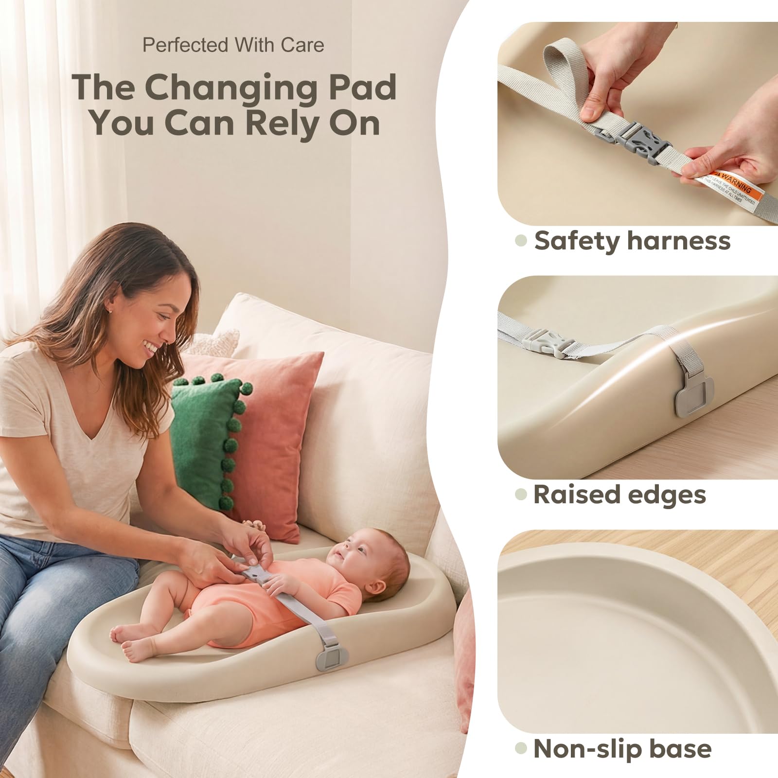 Mallify Baby Changing Pad with Waterproof and Non-Toxic Surface Changing Table Pad with Adjustable Safety Belt Easy-Clean & Portable Changing Pad for DresserBeige product thumbnail 5