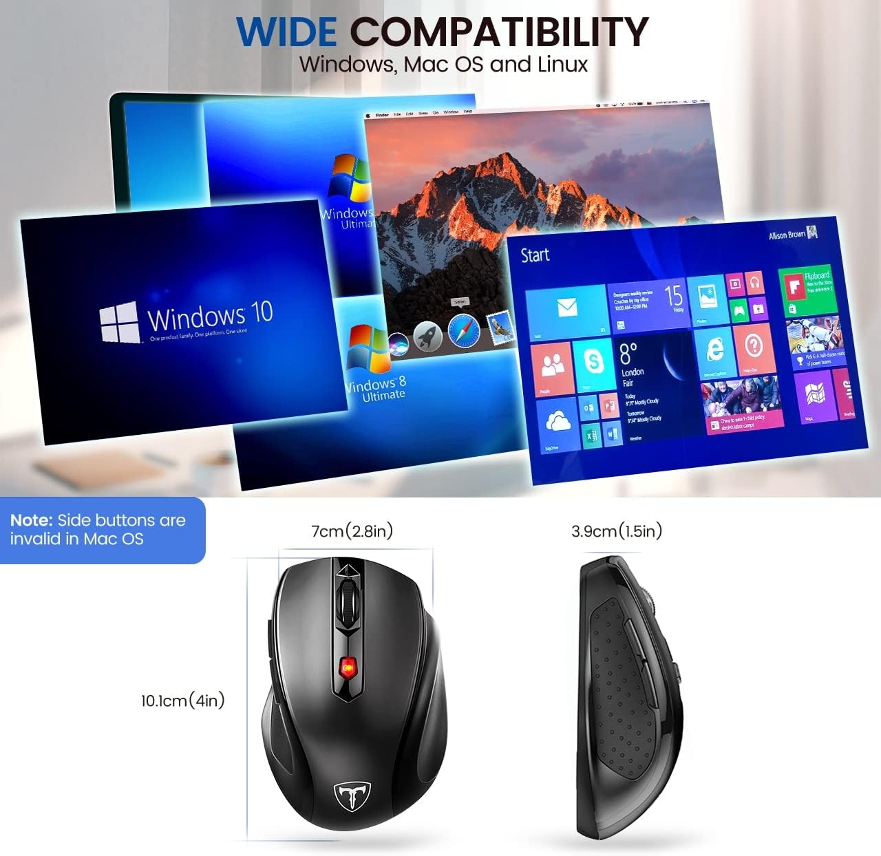 HOTWEEMS Wireless Mouse, D-09 Computer Mouse USB Cordless Mice for Laptop, Ergo Grips, Lightspeed 5-Level 2400 DPI, 16 Months Battery, Portable for PC Mac Chromebook, 6 Button, Stormy Black : Electronics