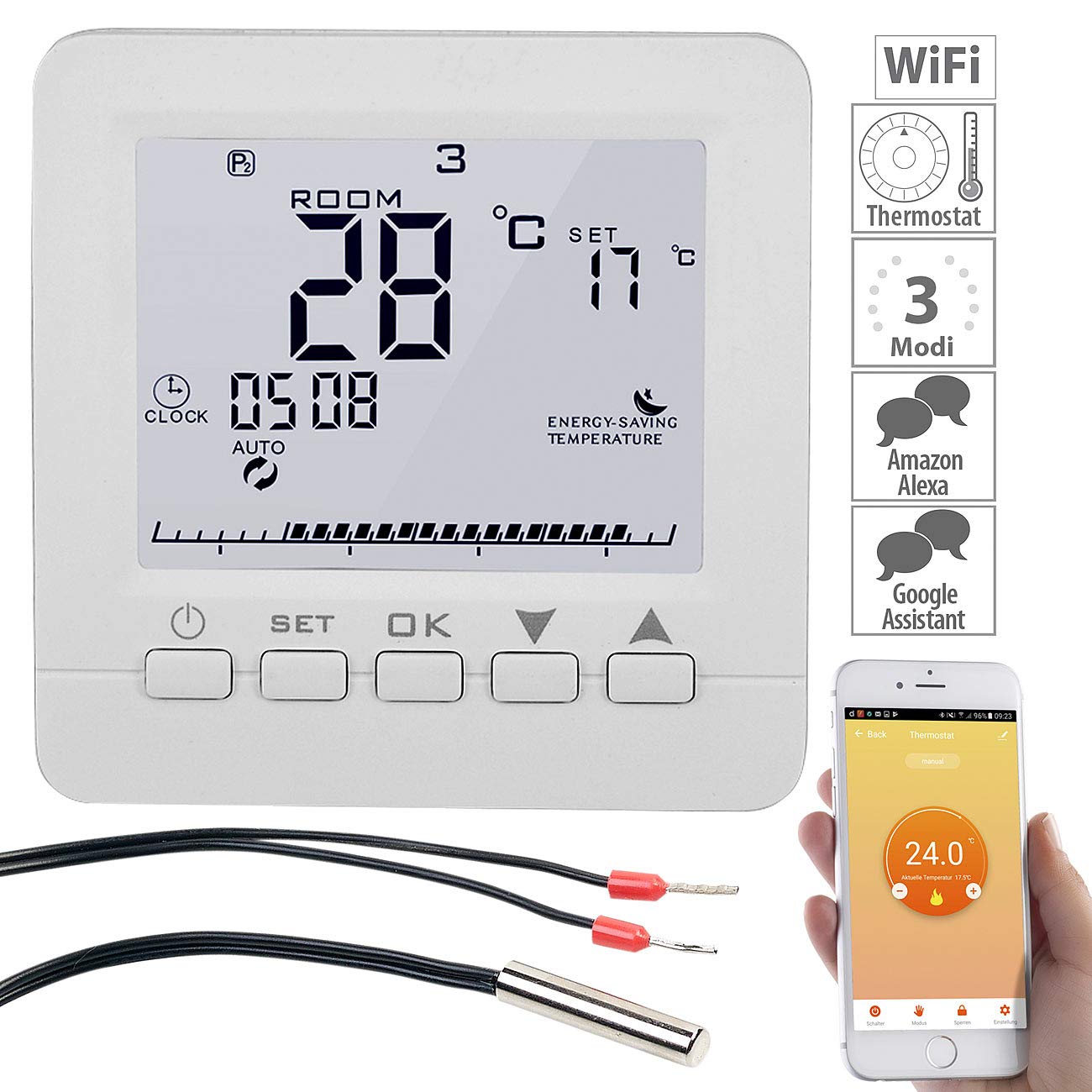 revolt Raumthermostat Alexa: WLAN-Fußbodenheizung-Thermostat, für Siri, Alexa & Google Assistant (Home Assistant Fußbodenheizung, Fußbodenheizung mit steuern, Infrarotheizung)