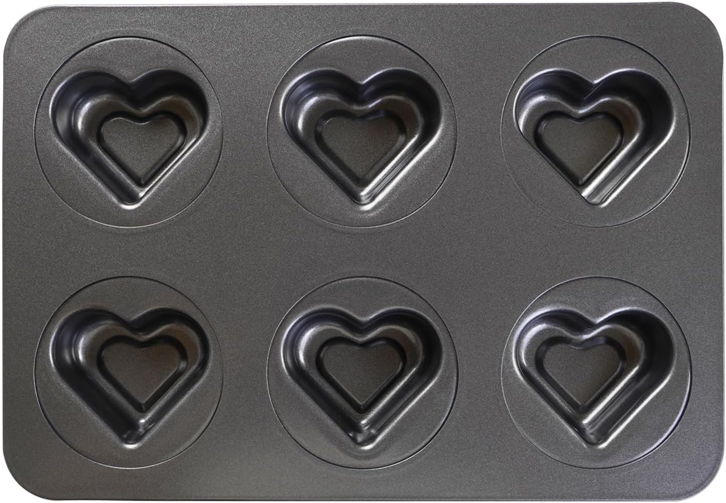 6 Cup Valentines Heart Shape Muffin Cupcake Pan Nonstick Cheesecake Brownie Cookie Cake Baking Tin Tray Mold, for Christmas Birthday Anniversary Wedding