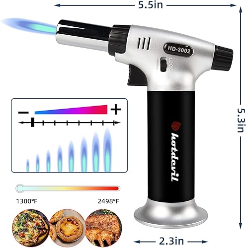 Miniatura 3 de Hotdevil Antorcha de butano recargable de 0.32 oz, tanque de cocina, soplete de soplete con bloqueo de seguridad, ajuste de llama ajustable, para