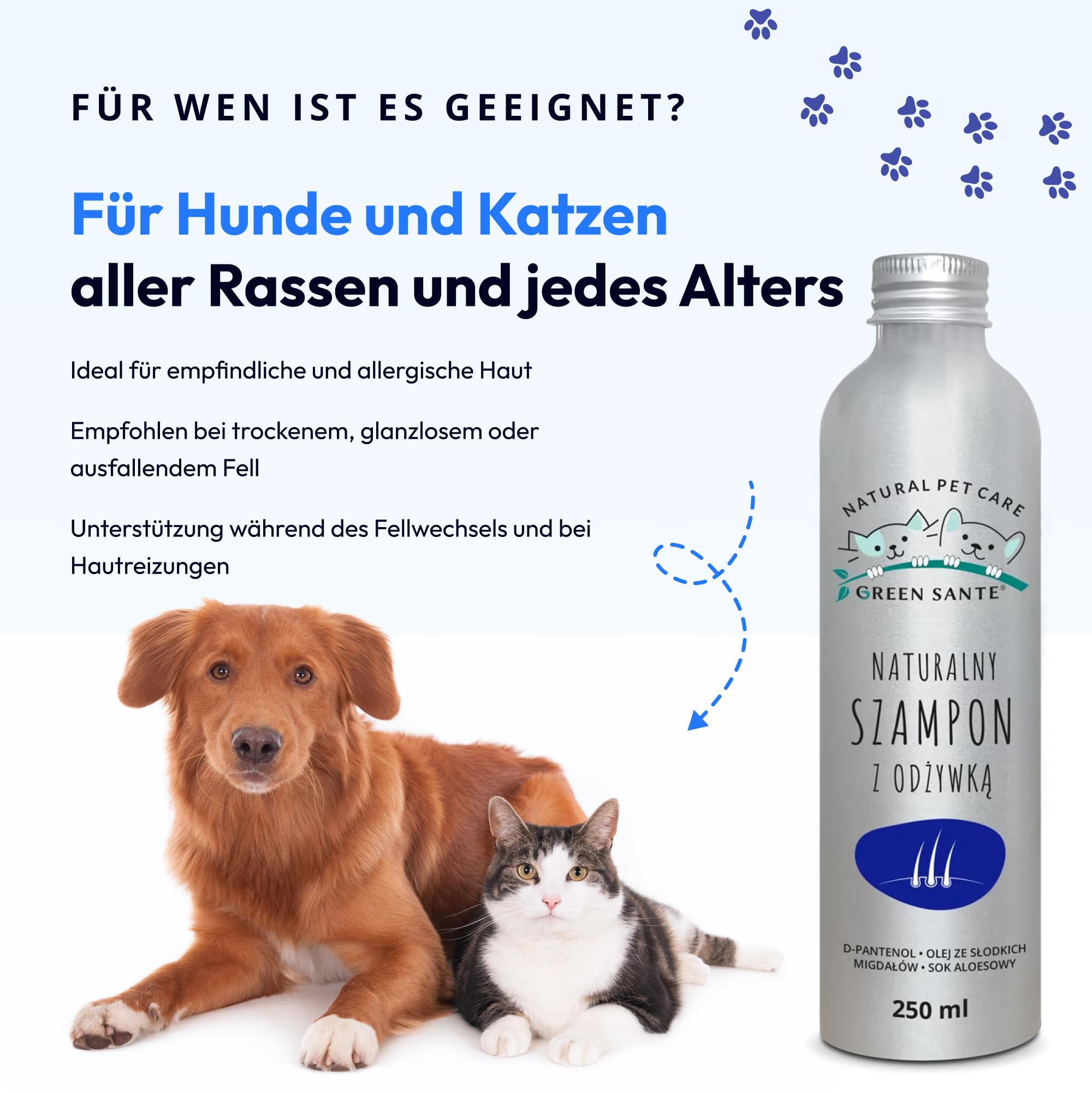 2in1 Hundeshampoo & Conditioner – Natürlich & pH-neutral – Für glänzendes Fell, leichte Kämmbarkeit & sanfte Pflege – Mit Aloe Vera, Mandelöl & Provitamin B5 – 250 ml