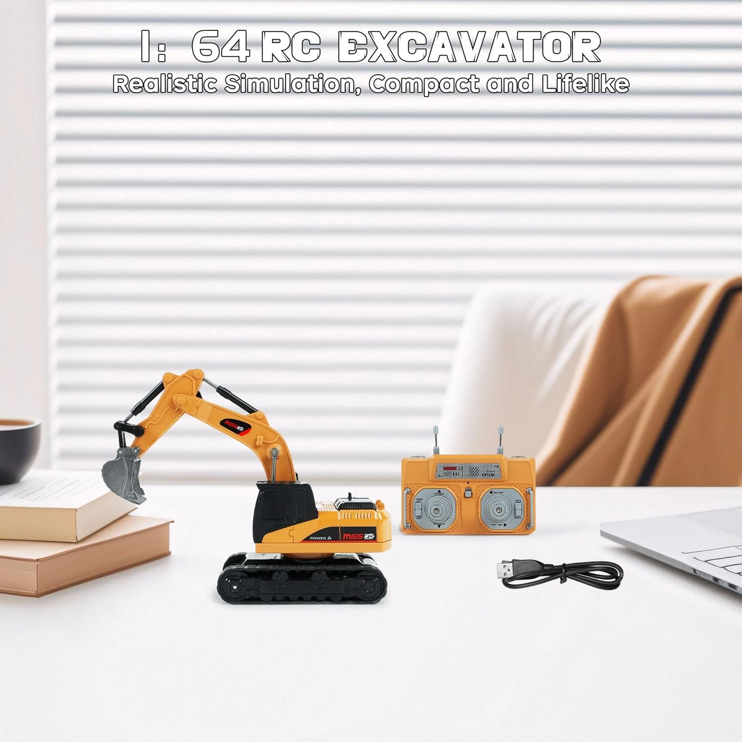 BRRRRT 1/64 Full Proportion Remote Control Excavator,Remote Control Construction Vehicles with Metal Shovel,Type-C Direct Charging RC Excavator,Birthday Gifts for Boys and Girls Age 3+