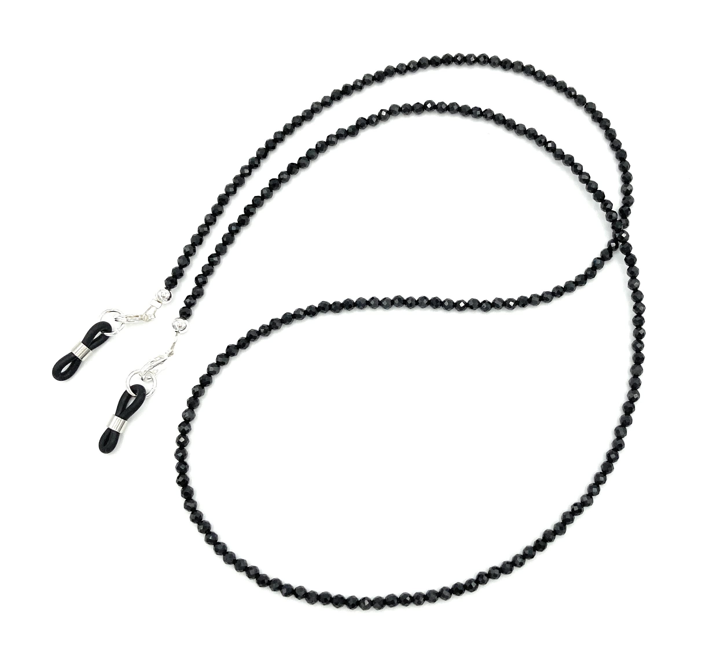 Kette, Brillenkette, Brillenband, Brillenschmuck, Kette für Lesebrille, Brillenkordel, Brille, Brillenhalter, Schlangenkette Natürliche Edelsteinperlen, handmade, Spinell, schwarz
