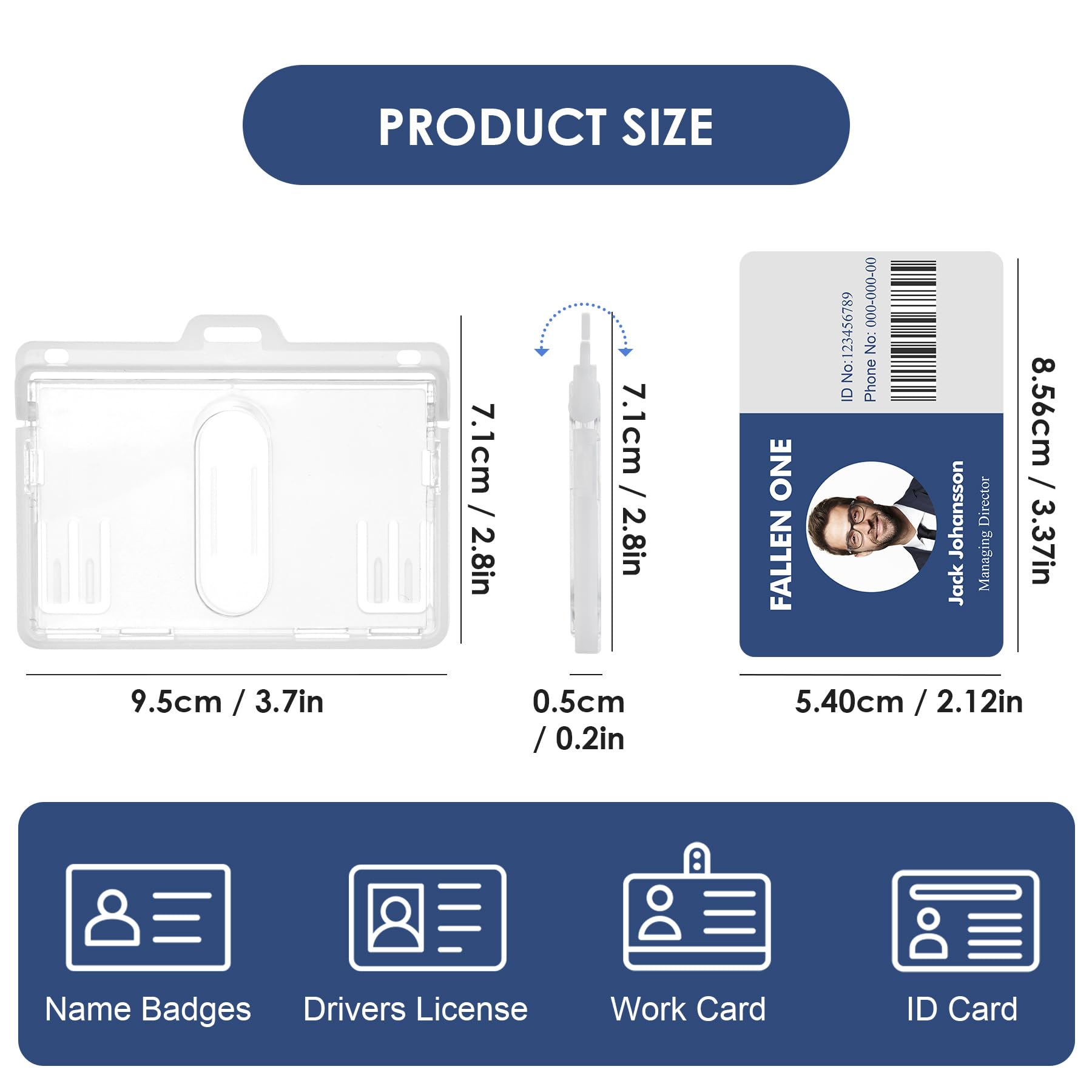 5Pcs Hard Plastic Badge Holder, Clear ID Card Holder, With Easy Access Thumb Slot Holds 2 Cards Horizontal Style I.134188146