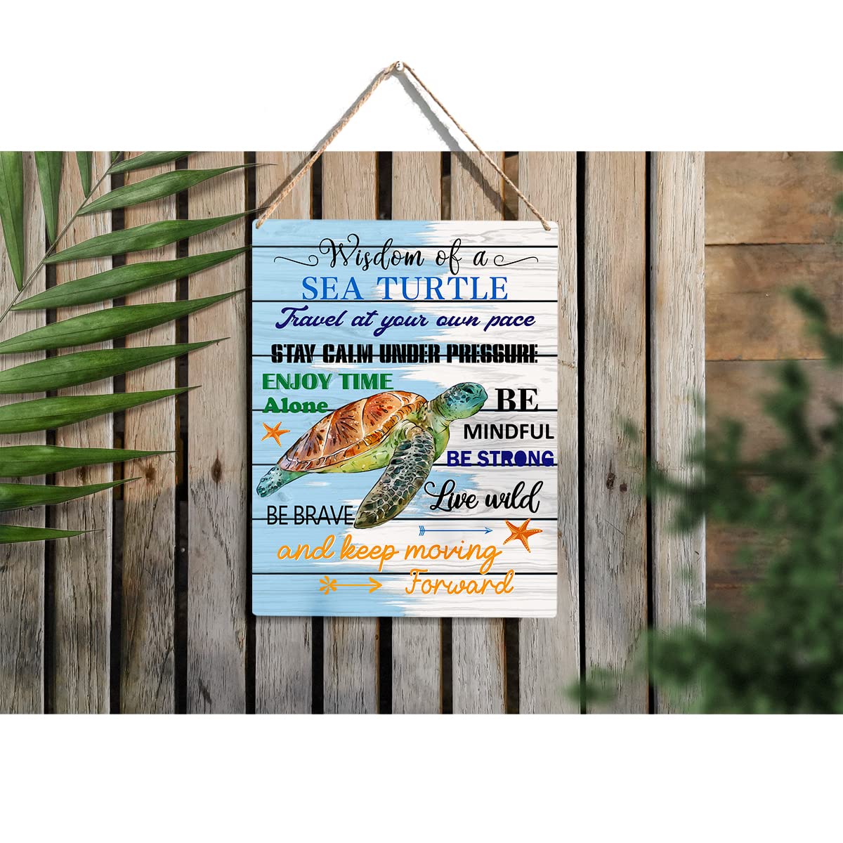 Inspirational Sea Turtle Decor, Beach Theme Bathroom Bedroom Decor Accessories, Sea Turtle Gifts for Turtle Ocean Lovers Women, Turtle Office Supplies Decoration Wood Hanging Sign 8x10 Inch
