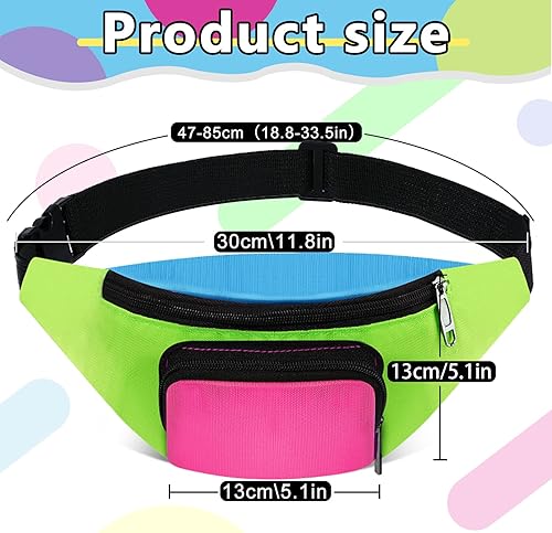 Miniatura 3 de Cindeer Paquete de 2 riñoneras de neón de los años 80 y 90 para mujer, sombrero de neón, cangurera retro para fiesta de los años 80 y 90, festival