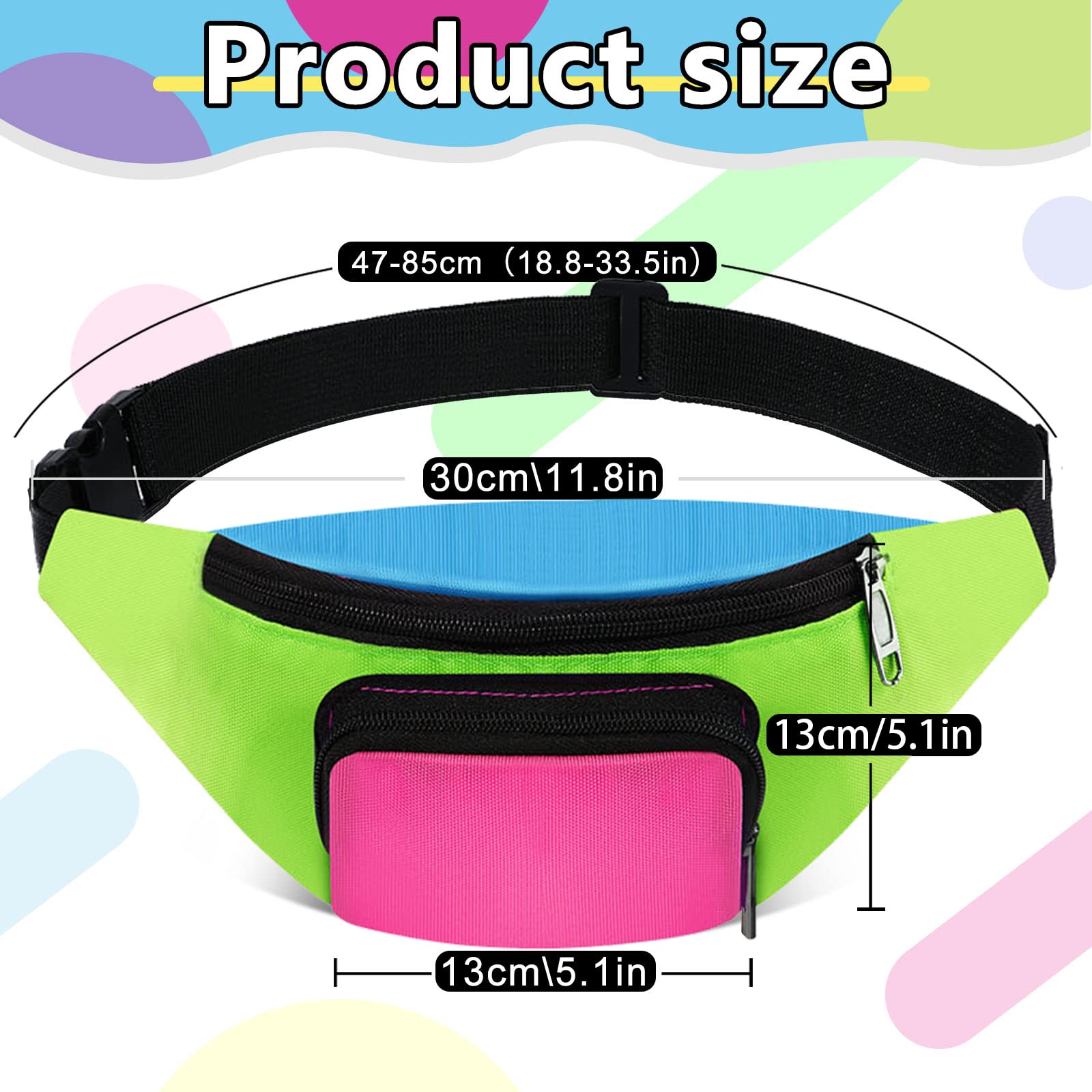 Cindeer 2 Pcs 80s 90s Neon Fanny Pack Hat for Women Neon Hat Retro Fanny Pack for 80s 90s Party Holiday Outfit(Green) - Image 3