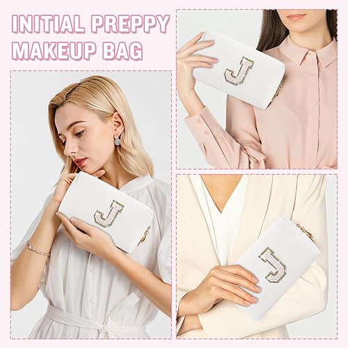 Miniatura 4 de Pequeña bolsa de maquillaje preppy con letra inicial personalizada, Blanco