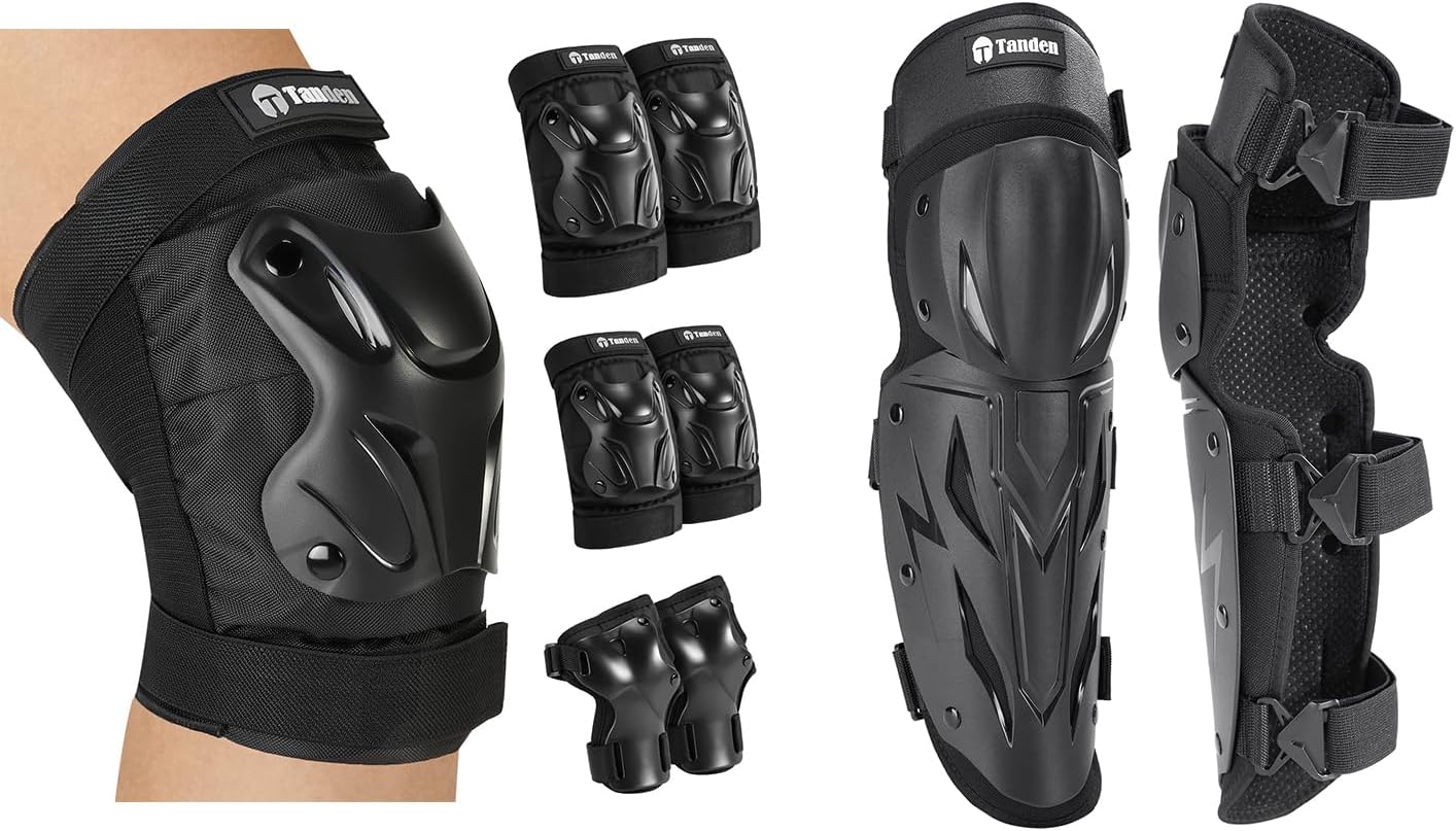 Skating Knee and Elbow Pads Wrist Guards + Motorcycle Knee Pads for Men Knee and Shin Guards