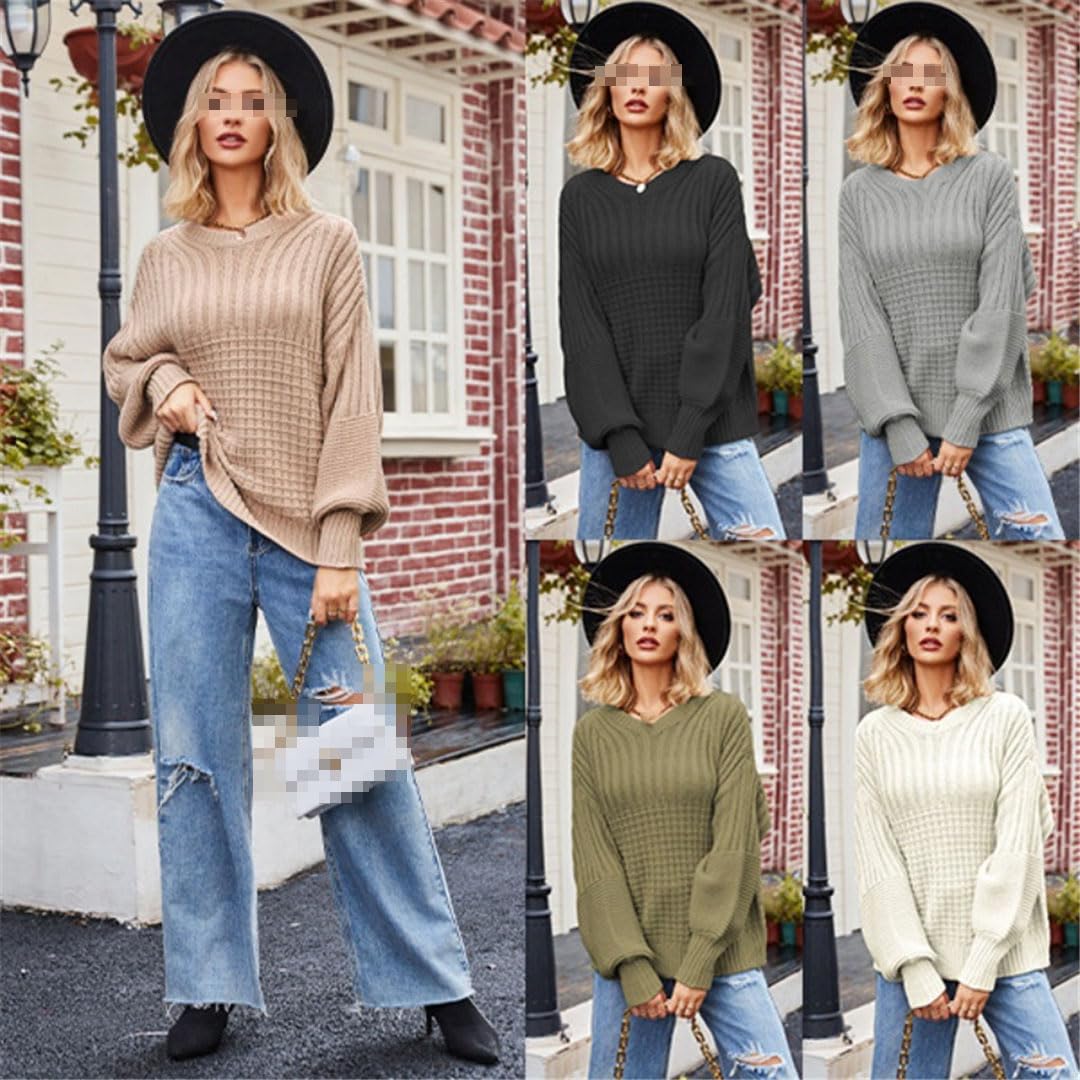 Vogrtcc Top da Donna A Maniche Lunghe Girocollo in Maglia Pullover Allentato Maglione da Donna