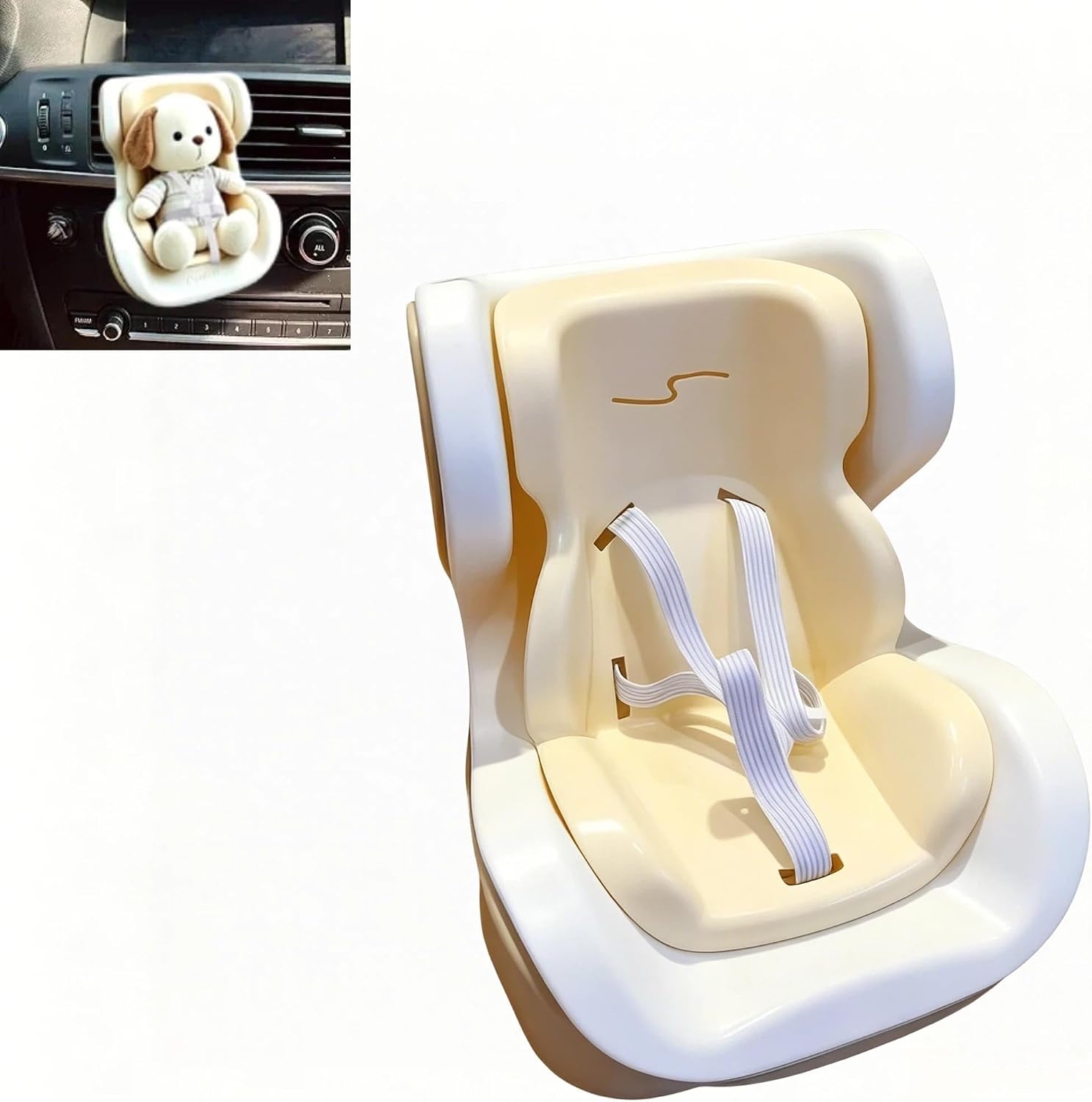 Doll Car Seat, Air Vent Clip Plush Figure Display Stand with Adjustable Strap & Magnetic Base, Car Interior Decor Accessories for 10-17cm Blind Box Figures Collectors (Dolls Not Included)