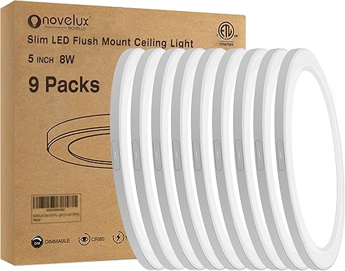 NOVELUX Lámpara de Techo de Montaje Empotrado de 5.4" Regulable con ETL CERT, 8W 5000K Luces de Techo LED Blancas Ultra Delgadas Redondas para
