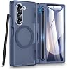 Caka for Samsung Galaxy Z Fold 5 Case [Thinner S Pen Holder Slot] [Magnetic Charging] [Hinge Protection] [Built-in Screen Protector] Translucent Hard Shockproof Magnet Phone Cover for Fold5 - Black | Magnetic Charging, Hinge Protection, Translucent Hard, Shockproof