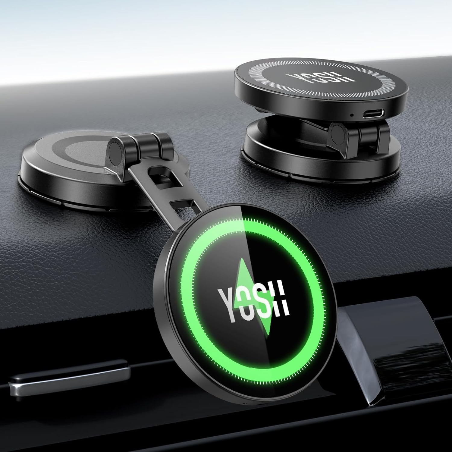 YOSH for Magsafe Car Mount Charger, 15W Sticky Wireless Car Charger for Dashboard, N55 Alloy Folding Magnetic Phone Holder for iPhone 17 16 15 14 13 12 Samsung Pixel