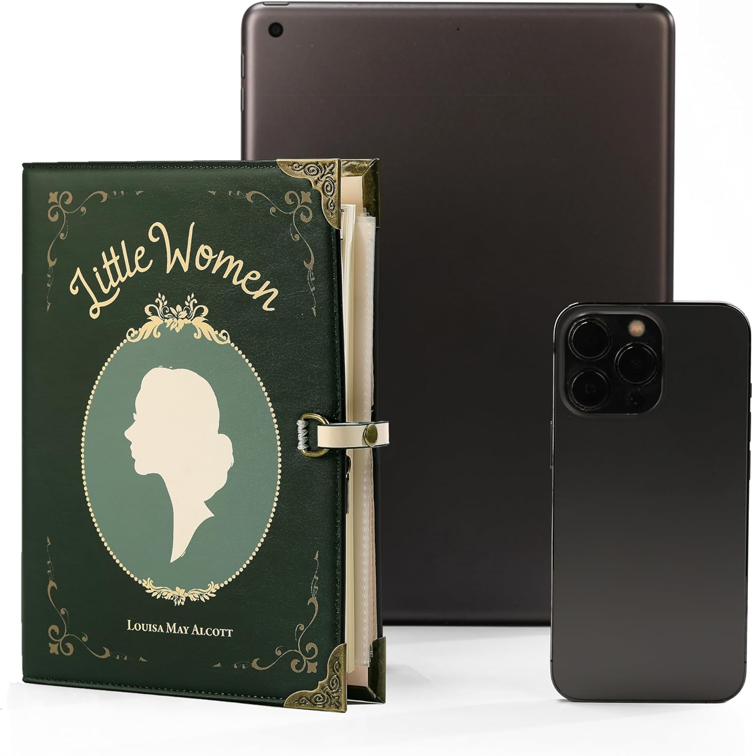A6 Binder 6 Ring Vegan Leather, Refillable Writing Binder Organizer, Book Lovers Gifts, Journal Notebook-80 Pages (Little Women)