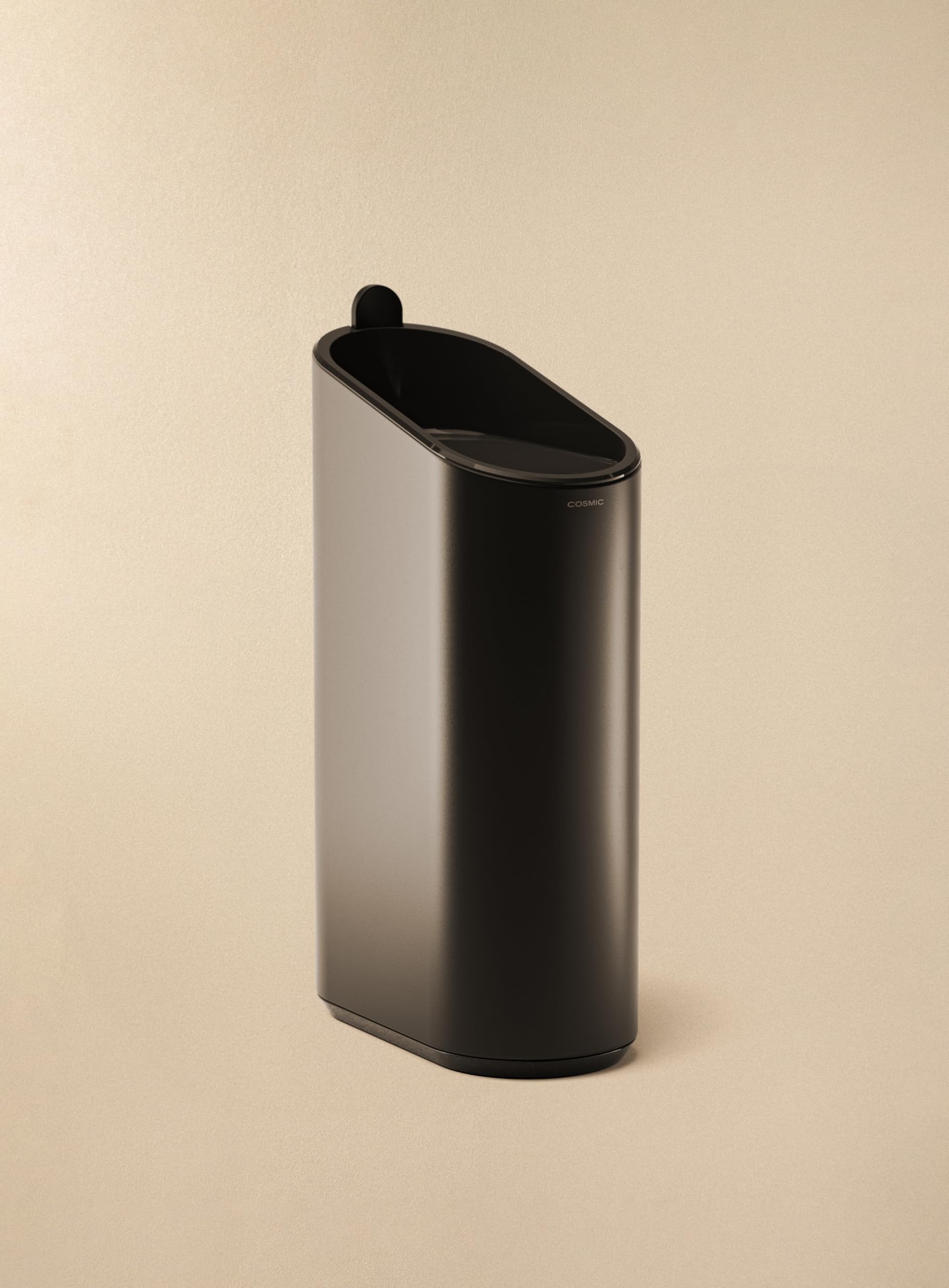 COSMIC Flat Pattumiera da Bagno e Cucina Compatta con Apertura a Pulsante dal Design Ovale e Capacità di 2,5L. Secchio della Spazzatura con Coperchio Piccolo per Bagno di Colore Nero Opaco