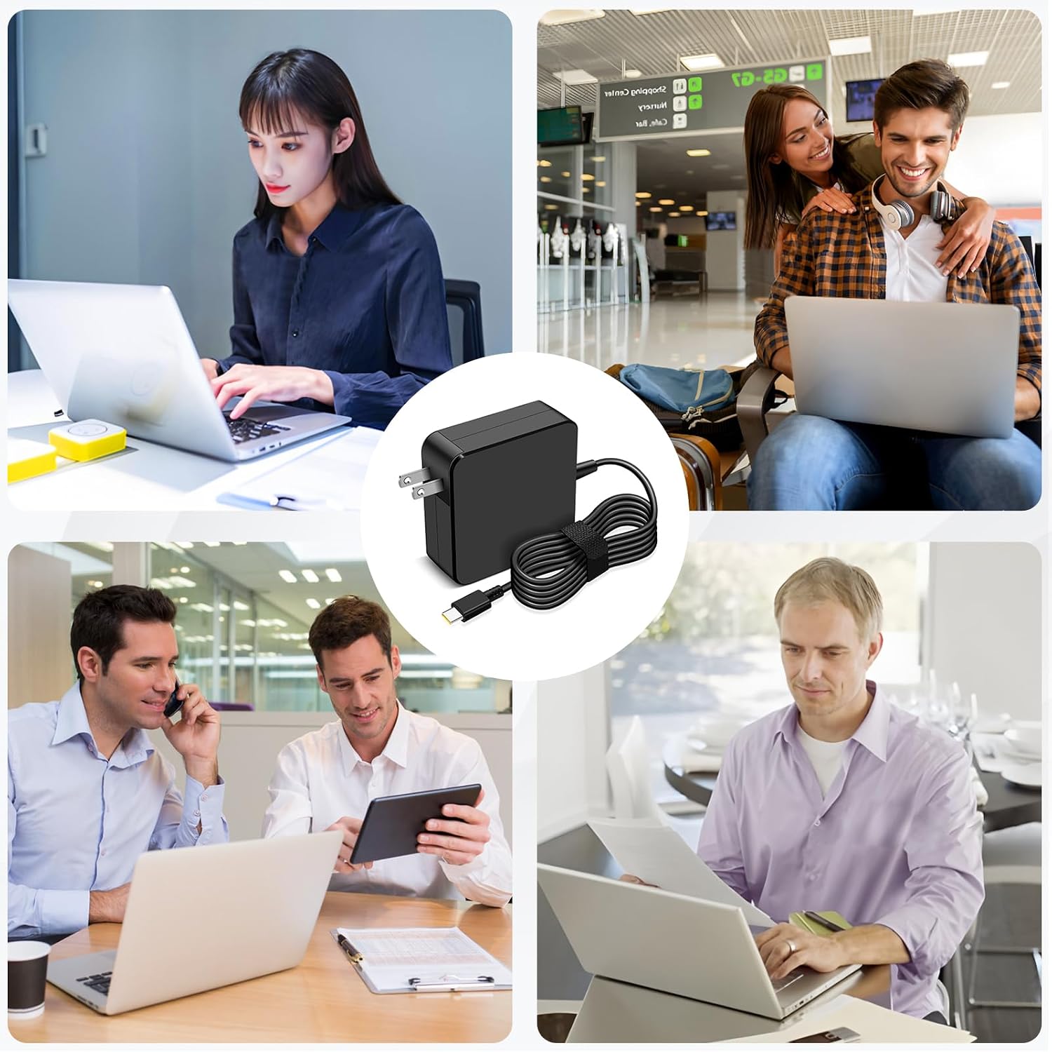 65W USB C Charger Compatible with Lenovo Thinkpad/Yoga/Chromebook/IdeaPad, Mac Book Pro, Huawei Matebook, Dell Latitude, HP Spectre, Acer Chromebook, Asus Zenbook Laptop Type C Power Supply Adapter