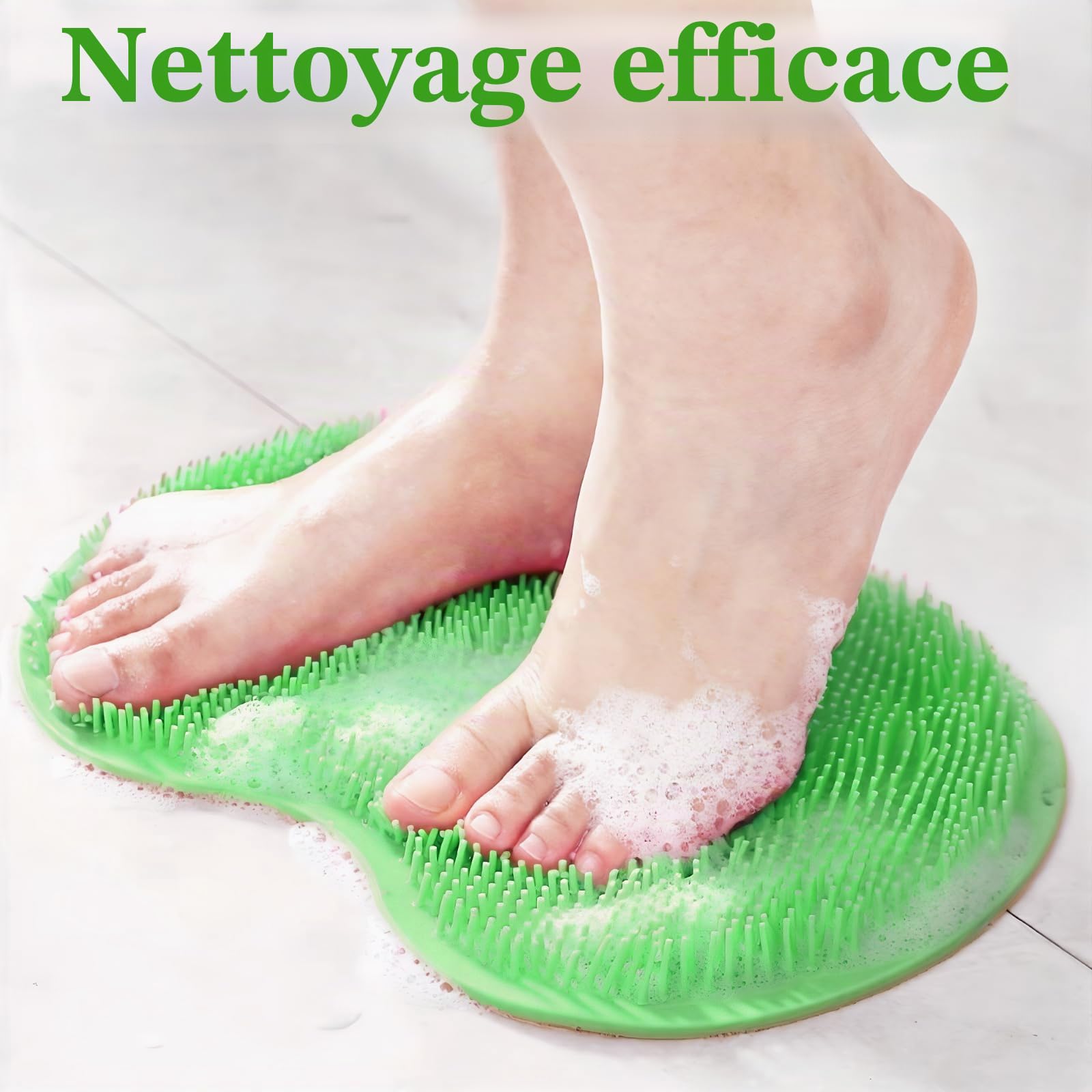 Lot de 3 tapis de brosse pour pieds de douche, 29 x 22 cm, en silicone antidérapant, massant les pieds, convient pour la salle de bain, les voyages d'affaires (jaune + gris + vert)