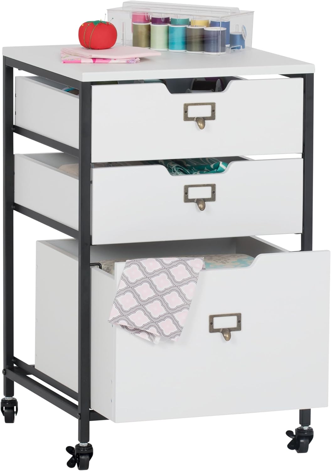 Sew Ready Charcoal/White 27" H 3-Drawer Mobile Storage Organizer Cart for Bathroom, Kitchen, Crafts, Home Office or Laundry Rooms