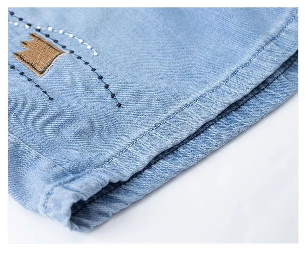 Damskie cienkie dżinsy dopasowane haftowane szorty z elastyczną talią vintage kieszeń luźna talia elastyczne spodnie, 8802-1, XL