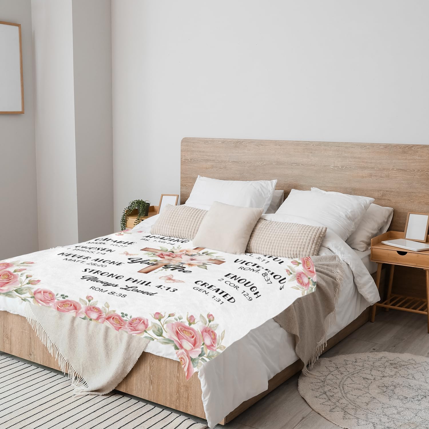 Christian Blanket Gifts for Women - Religious Faith Bible Baptism Gift, Catholic Christmas Birthday Friendship Gifts for Girls Sister Mom, Pink Rose Cross Inspirational Throw Blanket 59"X 51" - Image 4