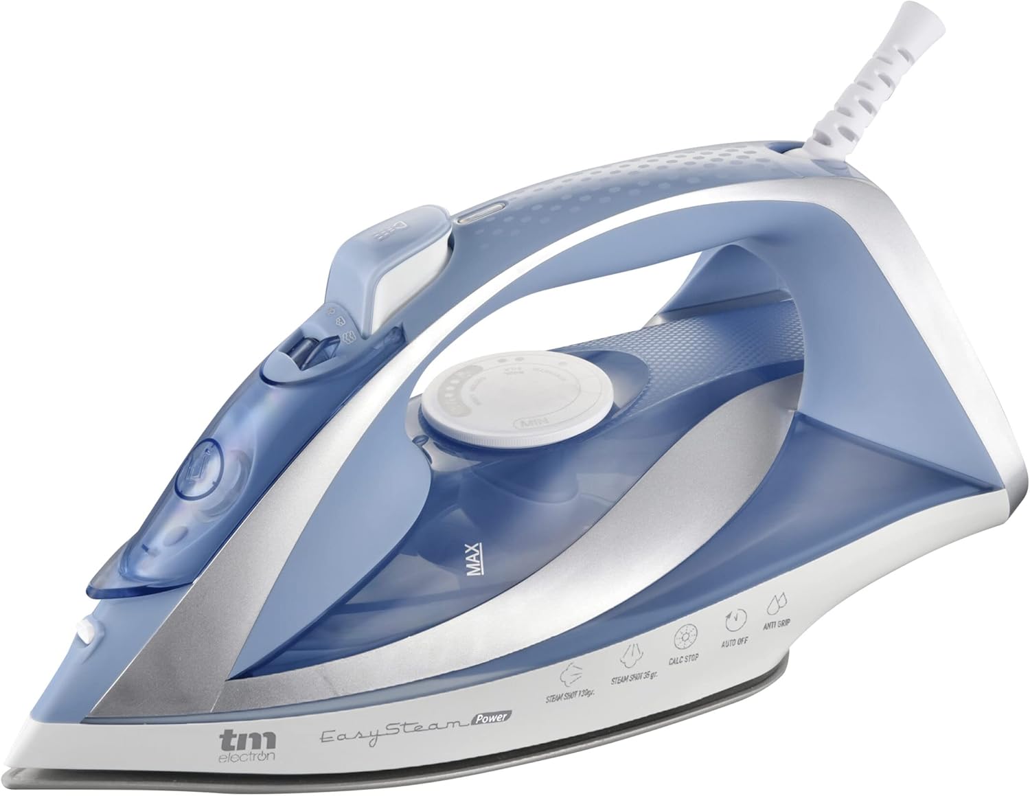 TM Electron TMPPL016 Plancha de vapor con 2830W, golpe de vapor hasta 140gr, vapor continuo hasta 40g/min, suela revestimiento cerámico, cable giratorio de 1,9m y depósito de 450ml