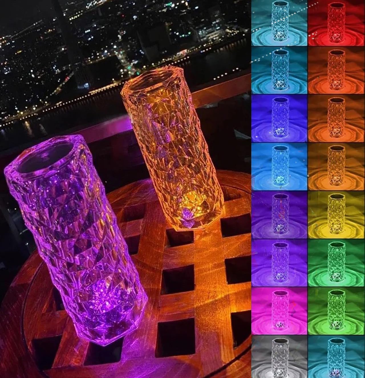 RGB Crystal Lamp,3000mAh Touch Control Rose Lamp,Crystal Table Lamp with 16 Colors Night Light