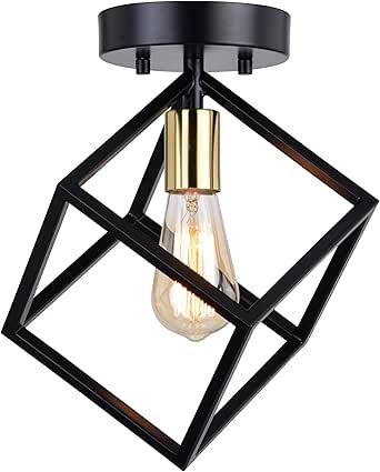 VAXCEL Deering 10.25-in W LED Compatible Matte Black and Gold Satin Brass Contemporary Flush Mount Ceiling Light Fixture