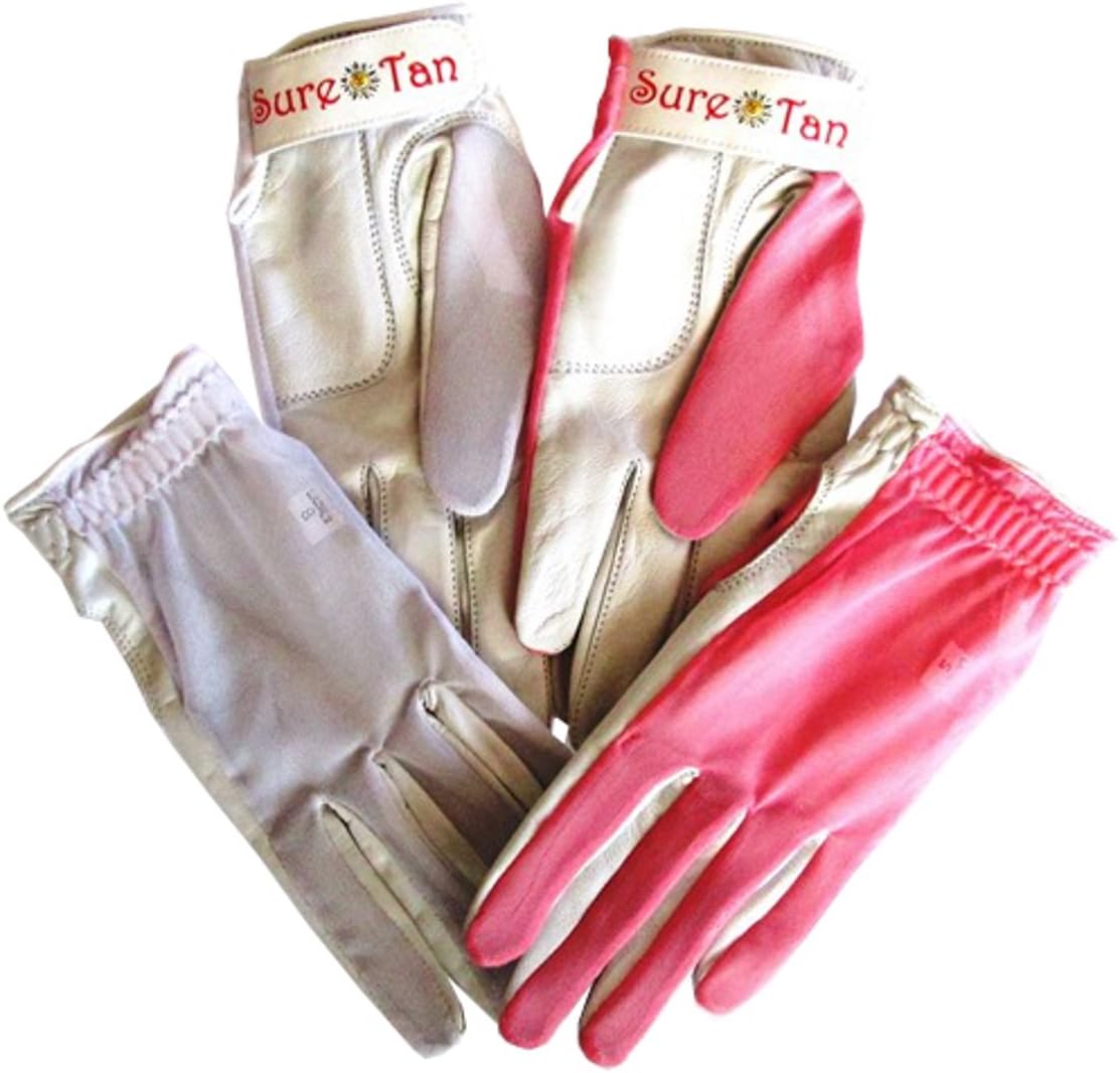 Sure Tan 4 Ladies Cabretta Leather Palm Golf Gloves Pink & White