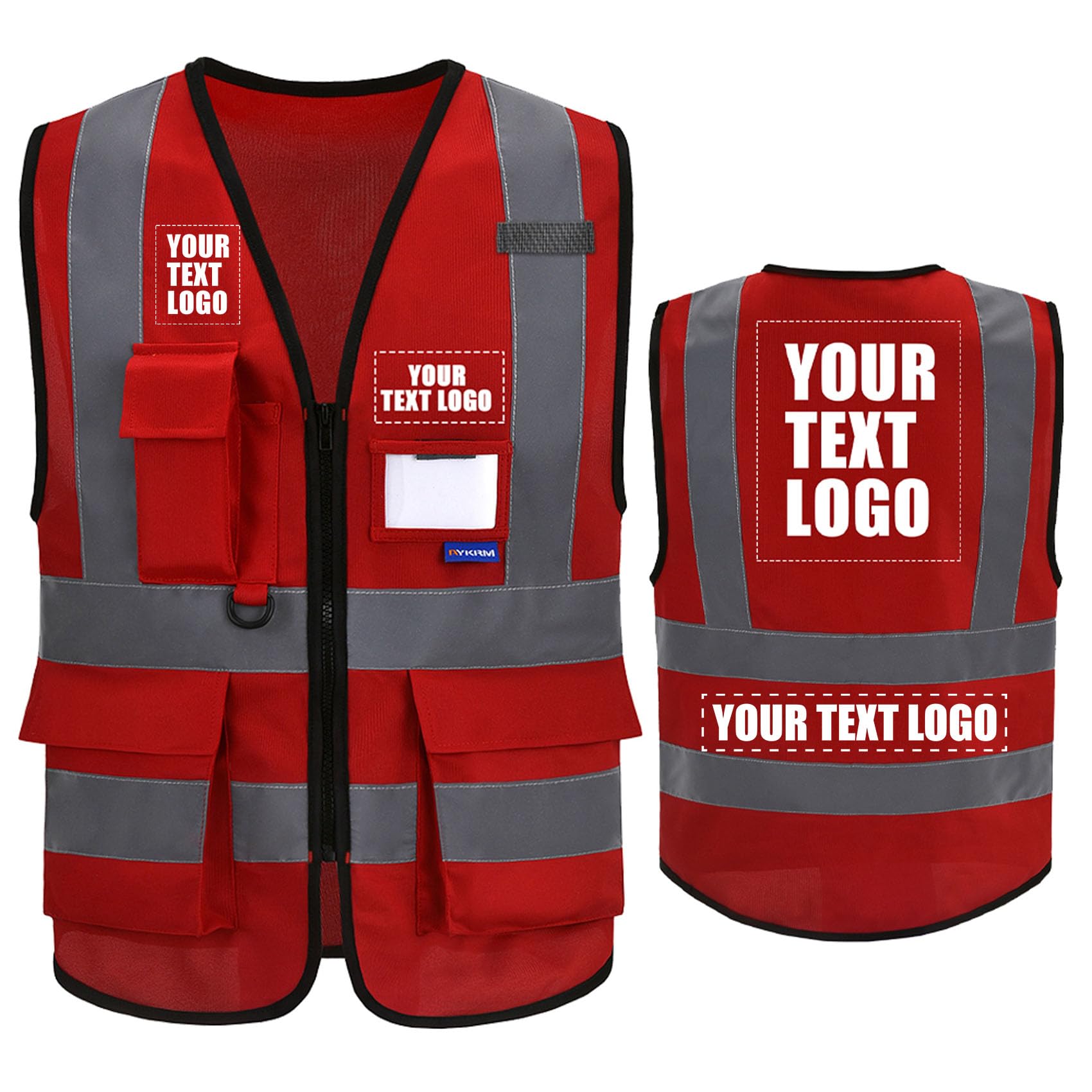 21 colors Personalised Printed red high vis jacket Zipper with Pockets LOGO Customised red Hi Viz High Visibility Reflective Safety Vest Security Waistcoat EN20471 — image 1