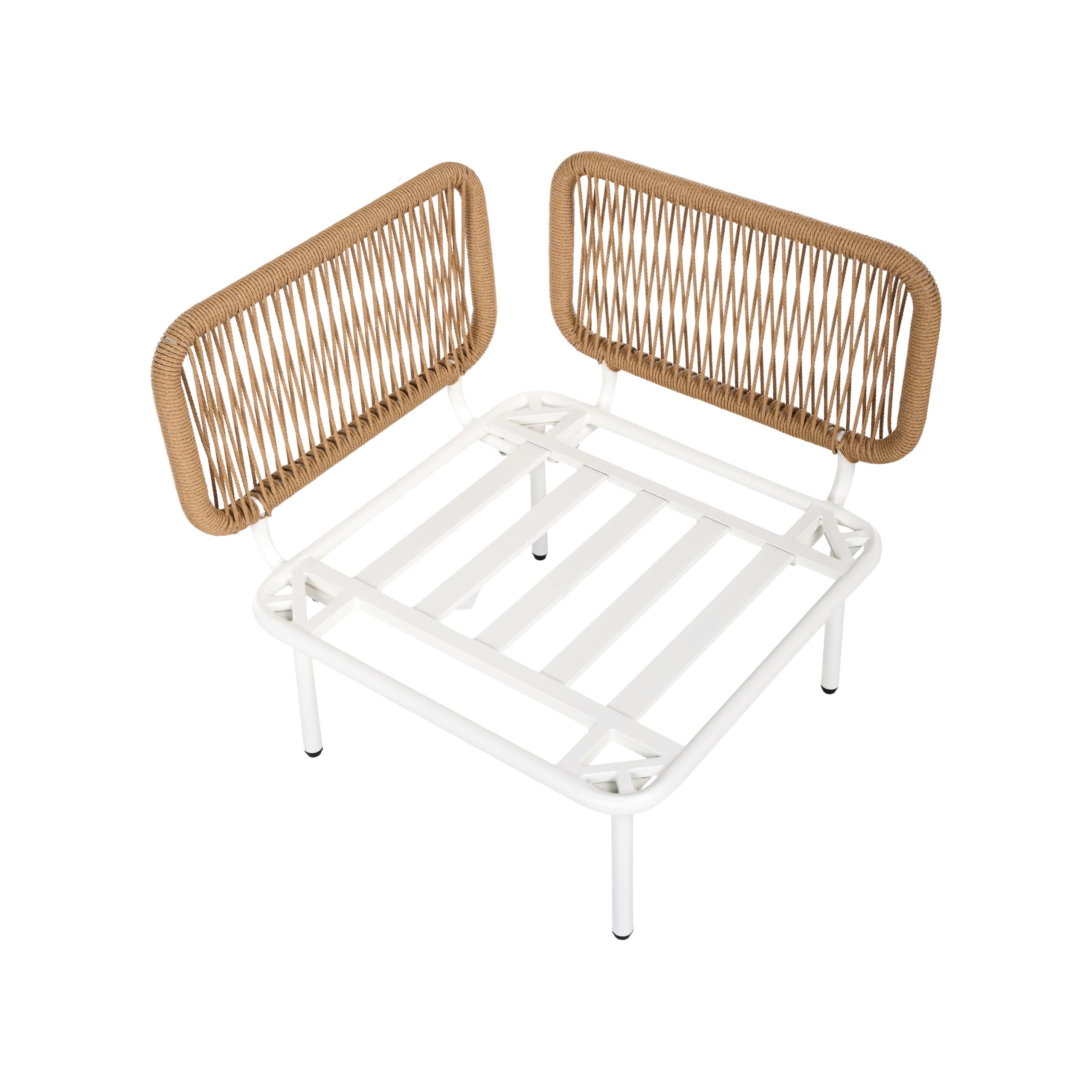 Beliani Module d'angle de Jardin Moderne en Métal et Rotin PE et Tissu Mobilier d'Extérieur Terrasse Beige Clair Baucina