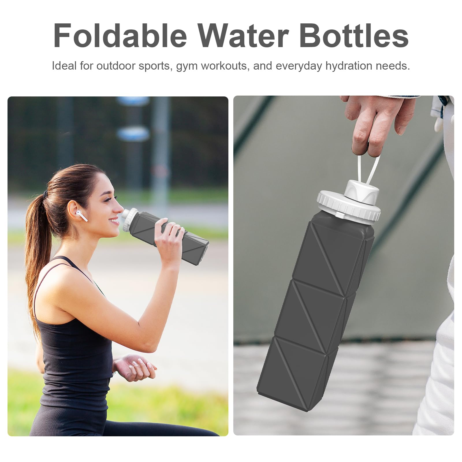 Faltbare Wasserflaschen, Silikon, 590 ml, leicht, wiederverwendbar, auslaufsicher, für Reisen, Wandern, Camping, Radfahren, Workout, Yoga, Fitness, Indoor-Outdoor-Sport, 3 Stück