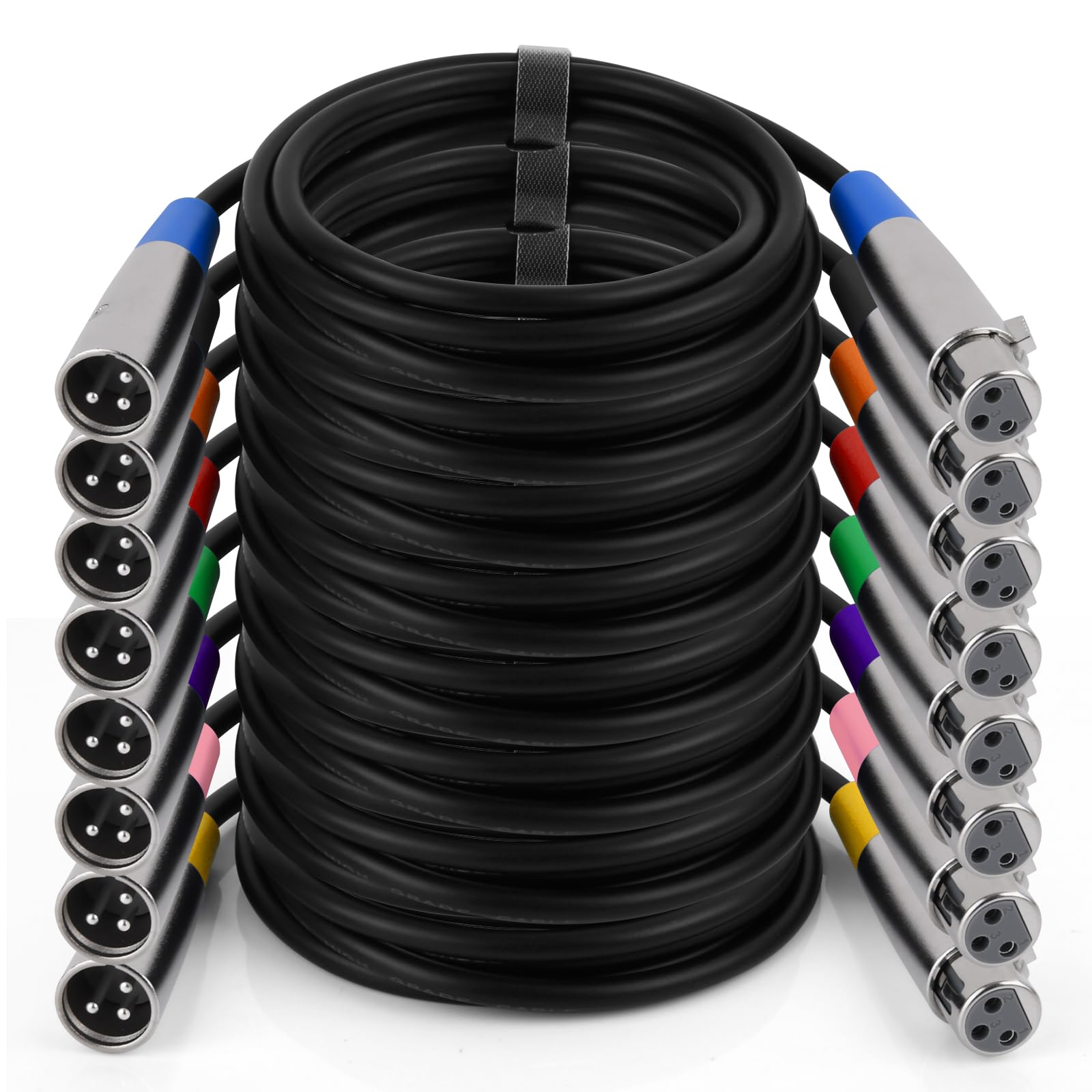 SSS·GRGB XLR Cables, XLR Microphone Cable (25ft 8 Packs), Oxygen-Free Copper 3-pin XLR Speaker Cable Male to Female Balanced Mic Cable, Compatible with Microphones, DMX Stage Lights, Mixing Consoles