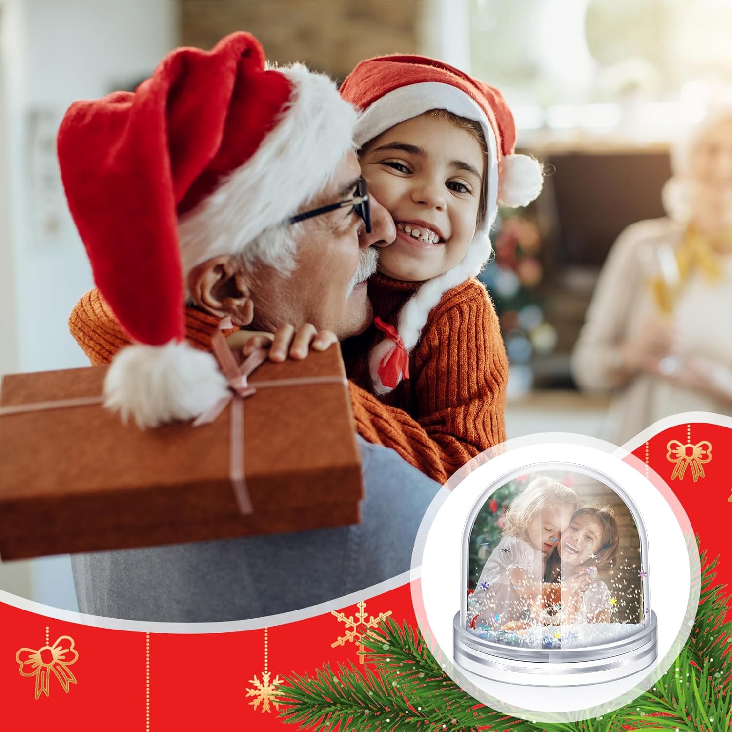 6 Pack Christmas Snow Globe DIY Glitter Arch Liquid Photo Frame Craft Floating Water Frame Tabletop Display Snow Globes for Family Friends Christmas Thanksgiving Gifts (6, 3.5 x 3.5 x 3.3 inches)