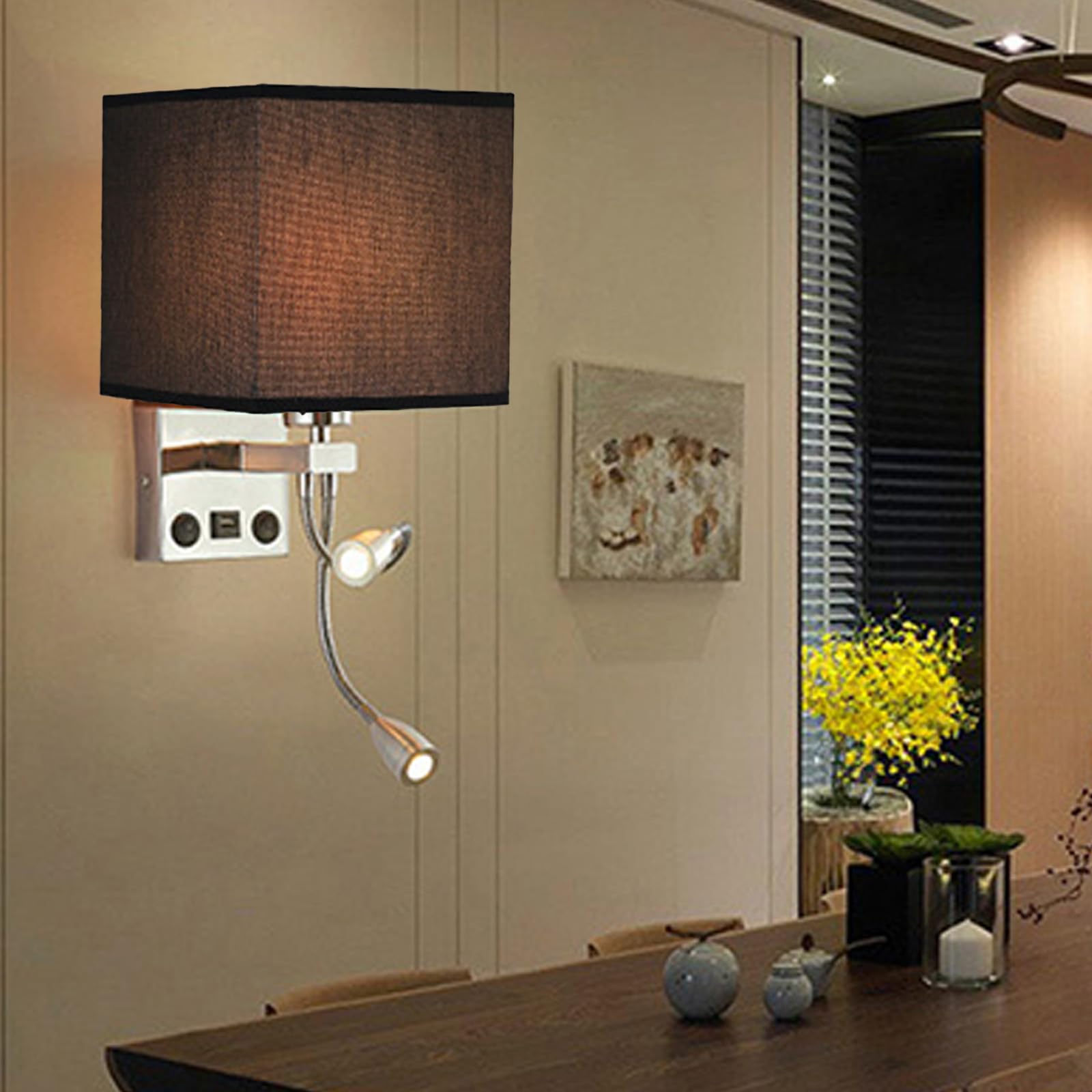 E27 Lampa ścienna z portem ładowania USB Nowoczesna oprawa ścienna z regulowanym reflektorem łabędzia szyjka lampka nocna oświetlenie ścienne podwójne przełączniki do sypialni, salonu, hotelu