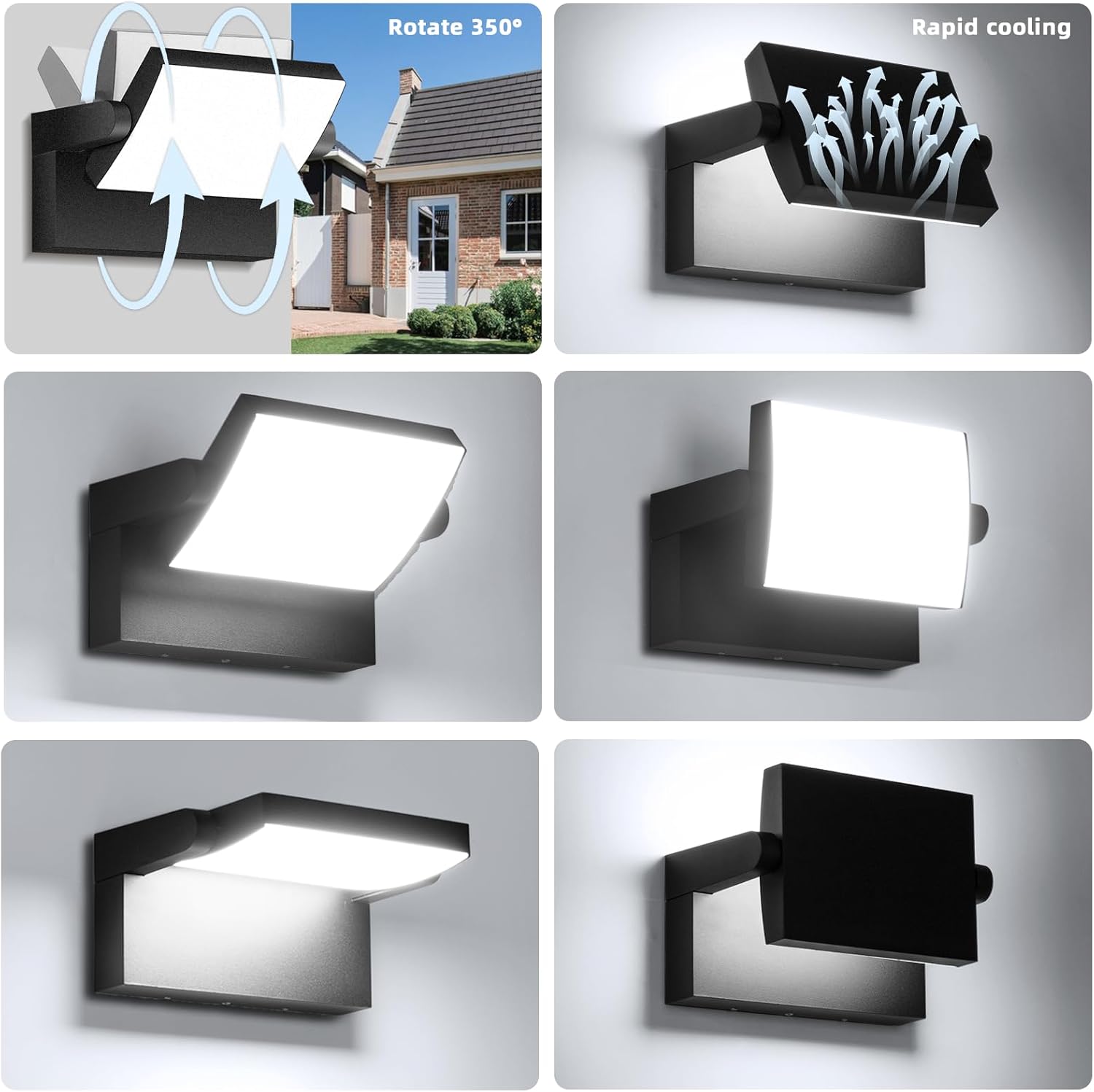 Outdoor Wall Lights 40W 350 ° Adjustable Modern Security Commercial Exterior Wall Mount Fixture 6000K Waterproof Black Floodlights Yard Wall Mount Garage Barn Yard Lights