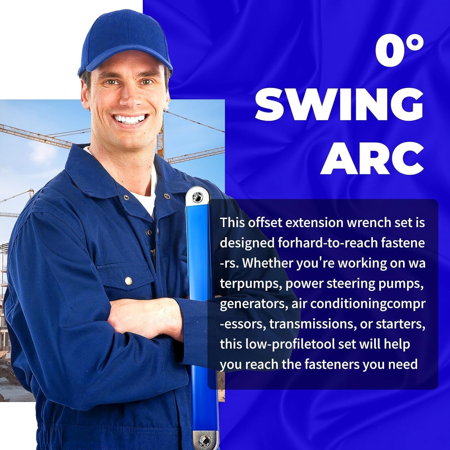 2026 New PRO Offset Extension Wrench, Pro Zero Offset Extension Wrench Impact, With 1/2",1/4" And 3/8" Square Drive Adapters,Wrench Extender Tool (2pcs)