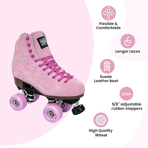 Miniatura 7 de Sure-Grip Boardwalk - Patines de ruedas unisex para exteriores con botas de cuero retro y ruedas 82A Teaberry,Negro Plus,Cereza,Canela