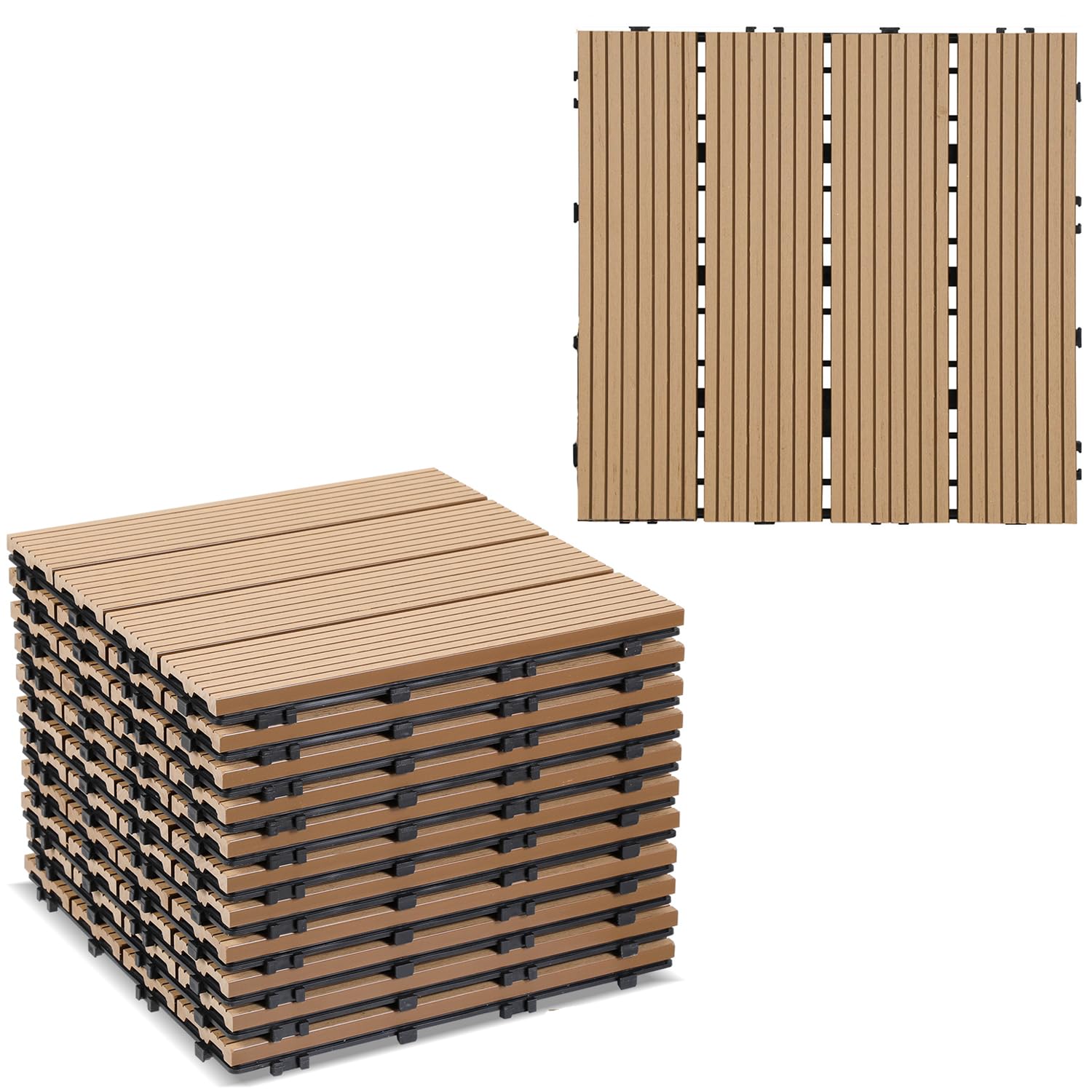 Gimisgu WPC Deckfliesen, 30 x 30 cm WPC piastrelle Set di 55 per 5 m² Piastrelle per balcone con sistema a clic, pavimento per balcone terrazzo, resistente alle intemperie con drenaggio,