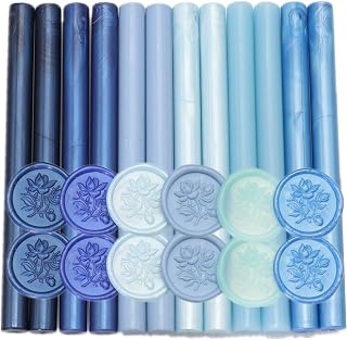 Blue Sealing Wax Sticks, ONWINPOR 12 Pcs Sea Blue Glue Gun Wax Seal Sticks for Wax Seal Stamp, 6 Colors Baby Blue Wax Seal Sticks Set for 0.43'' Glue Gun Wax Sealing Sticks (Blue)