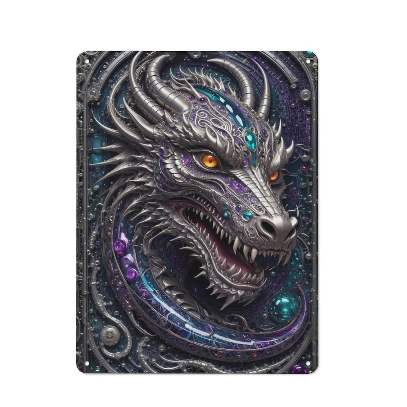 Junmoney Dragon Guardian Art Deco Metal Plaque 40X30cm With For Garage Wall, Vintage Decor, For Vintage Wall Decor Fans, For Metal Sign Collectors