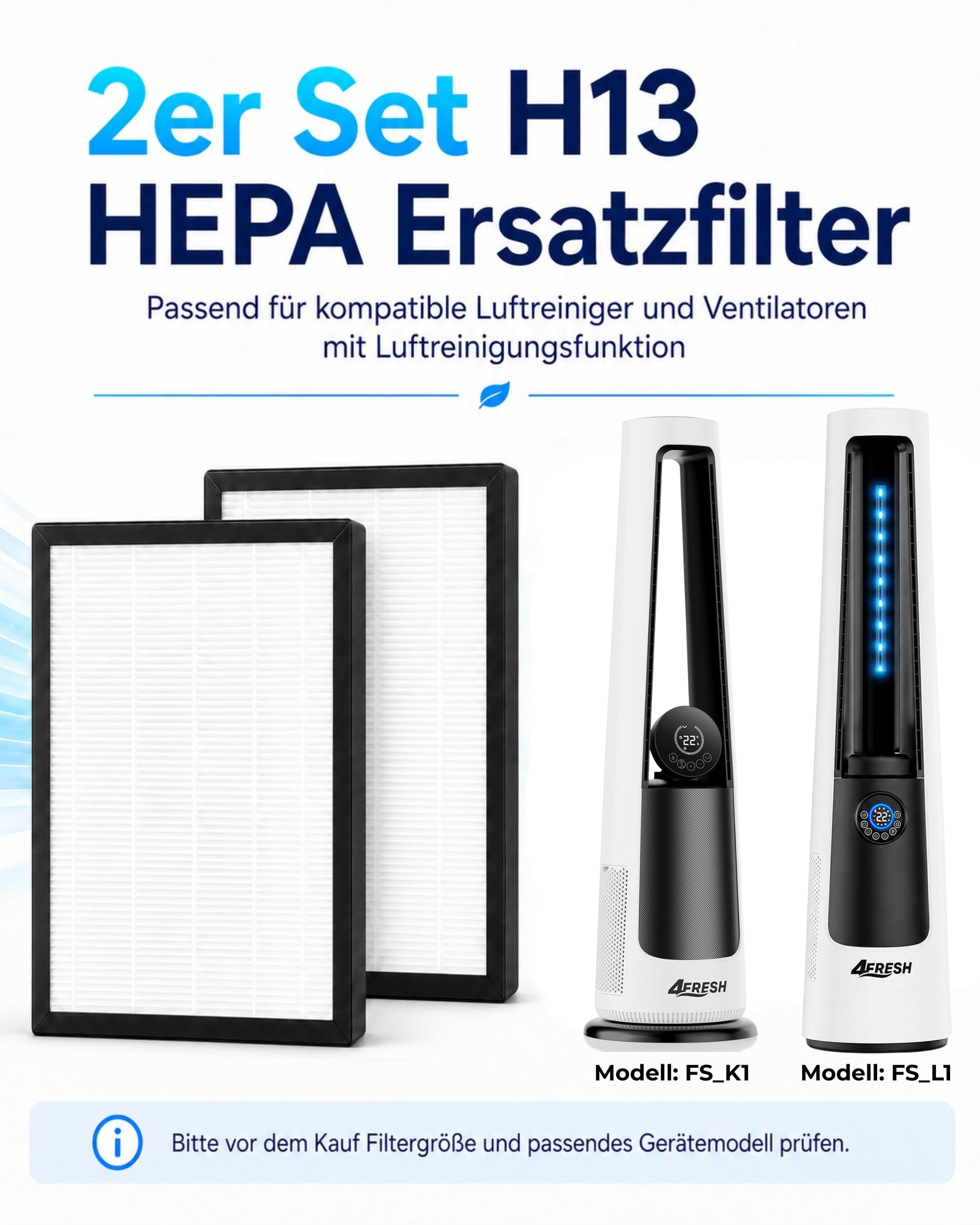 2 Stück H13 HEPA Filter, Hochleistungs-Schwebstofffilter, Luftreiniger Filter, Airpurifier, Ersatzfilter für Ventilator mit Luftreiniger