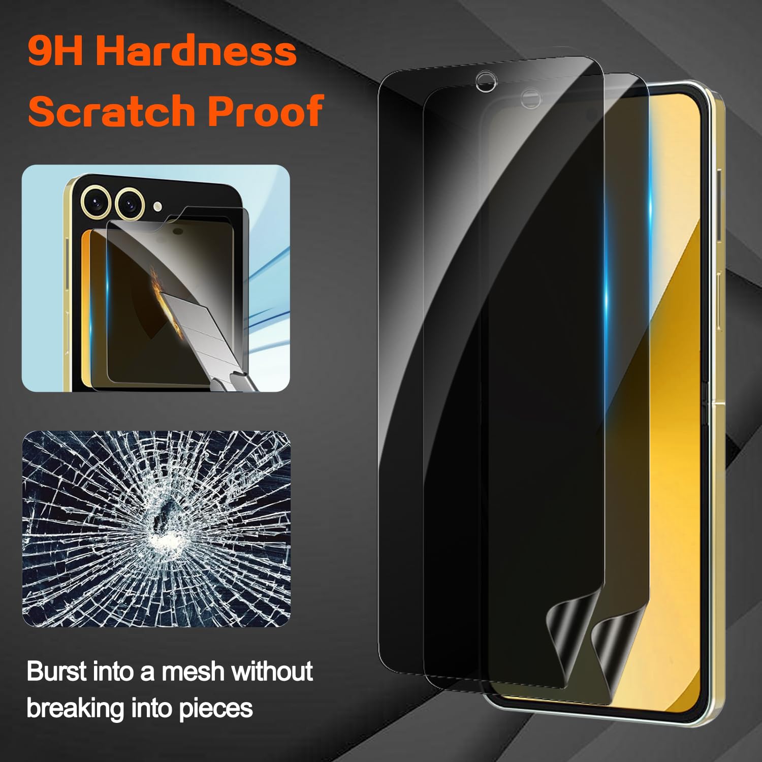 Osłona ekranu do Samsung Galaxy Z Flip 6, 2x wewnętrzna miękka czarna folia TPU, 2x osłona ekranu ze szkła hartowanego, ochrona ekranu przedniego, przyjazny dla obudowy, bez pęcherzyków powietrza, HD