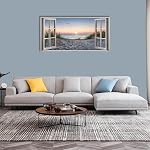 Wall Decorations for Living Room - Beach Wall Art Ocean Decor Fake Windows Beach Themed Seascape Sunrise Bathroom Pictures for Wall Coastal Wall Decor Large Canvas Art Wall Decor Stretched 24x48inch