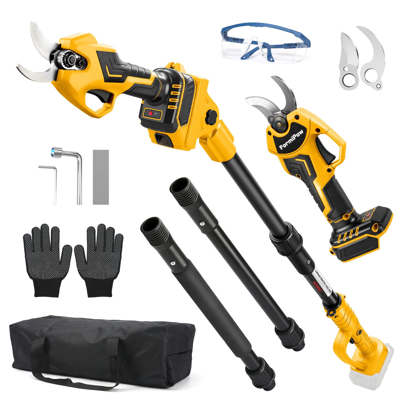 Tijeras de Podar Eléctricas 2 en 1 con Pértiga compatible con Dewalt 20V baterías, Tijeras de podar Corte de 14/30mm, Palo Telescópico 2M, Jardinería y Poda para Árboles (sin batería)