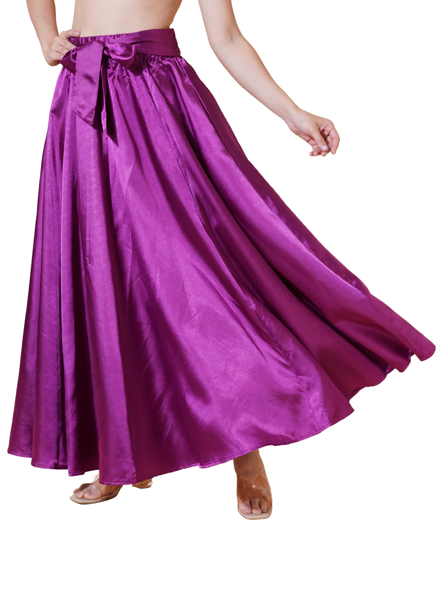 9 impression IX Impression Woman Blue Solid Flared Drawstring Maxi Skirt-picture-29
