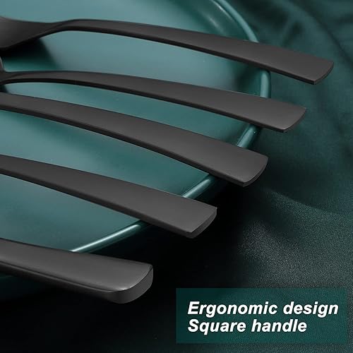 Miniatura 4 de Bestdin Juego de cubiertos de 20 piezas negro mate juego de cubiertos de acero inoxidable de alta calidad para 4 cucharas y tenedores incluye Negro