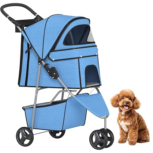BestPet | 3-Wheel Pet Stroller | Blue | Foldable Dog and Cat Stroller